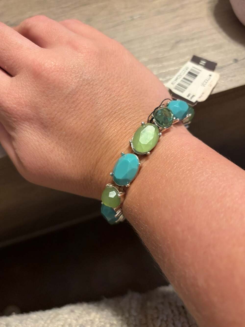 Anne Klein Silver Tone Turquoise And Green Stone Bracelet